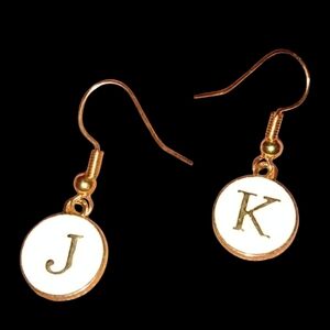 Personalized Any Initials Earrings White Gold Enamel Round Initial Letter Charms